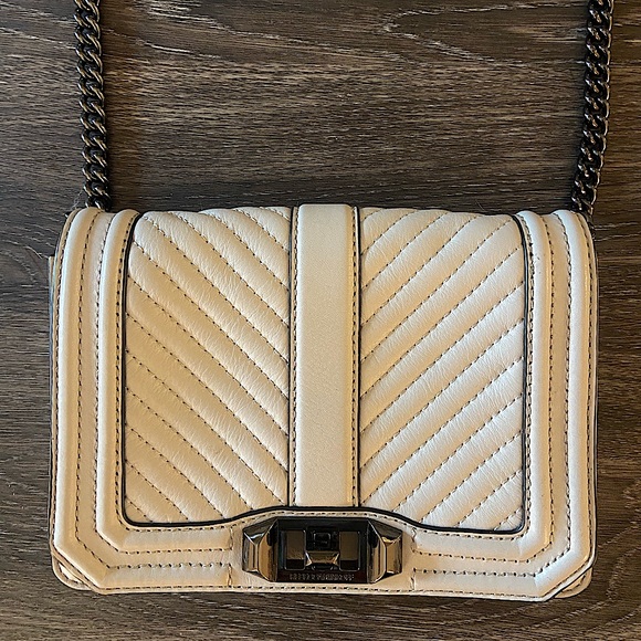 Rebecca Minkoff Chevron Quitled Love Crossbody with Gun Metal Chain - Picture 1 of 6